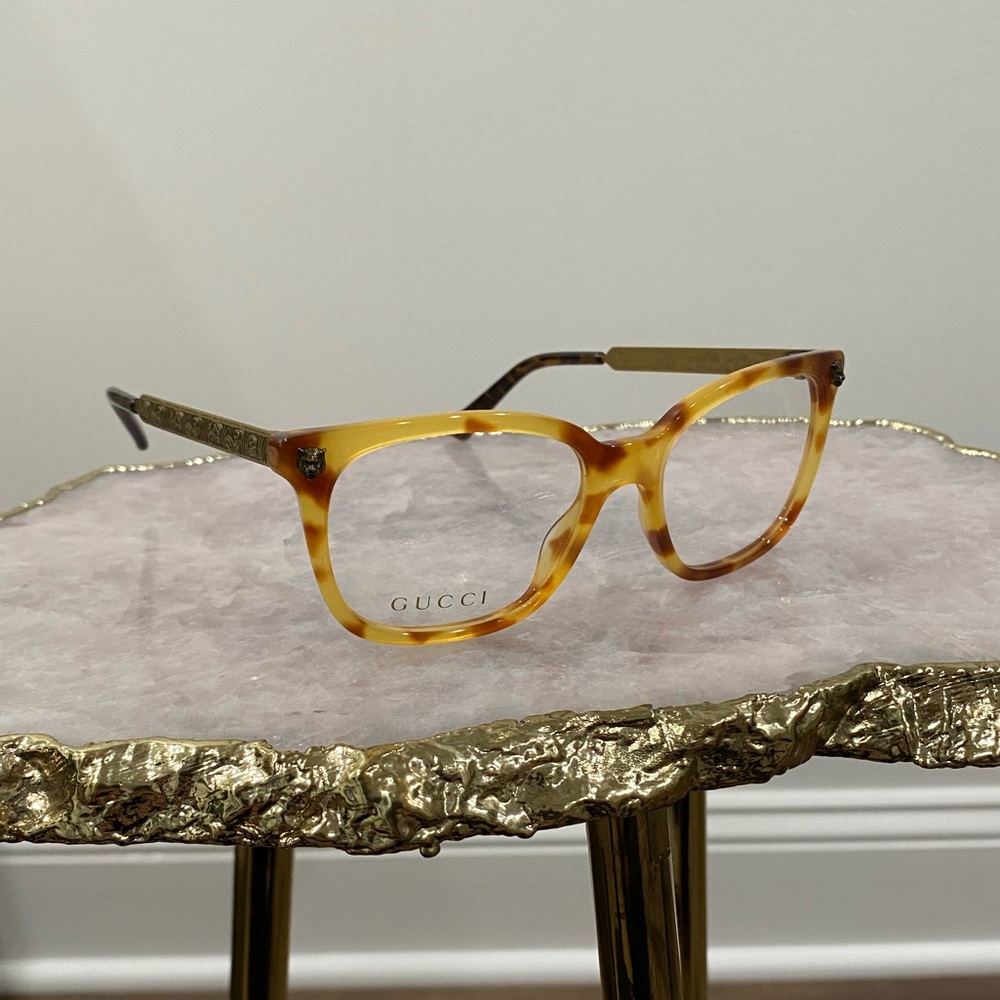 gucci rx transparent round havana eyeglasses with beautiful detailing